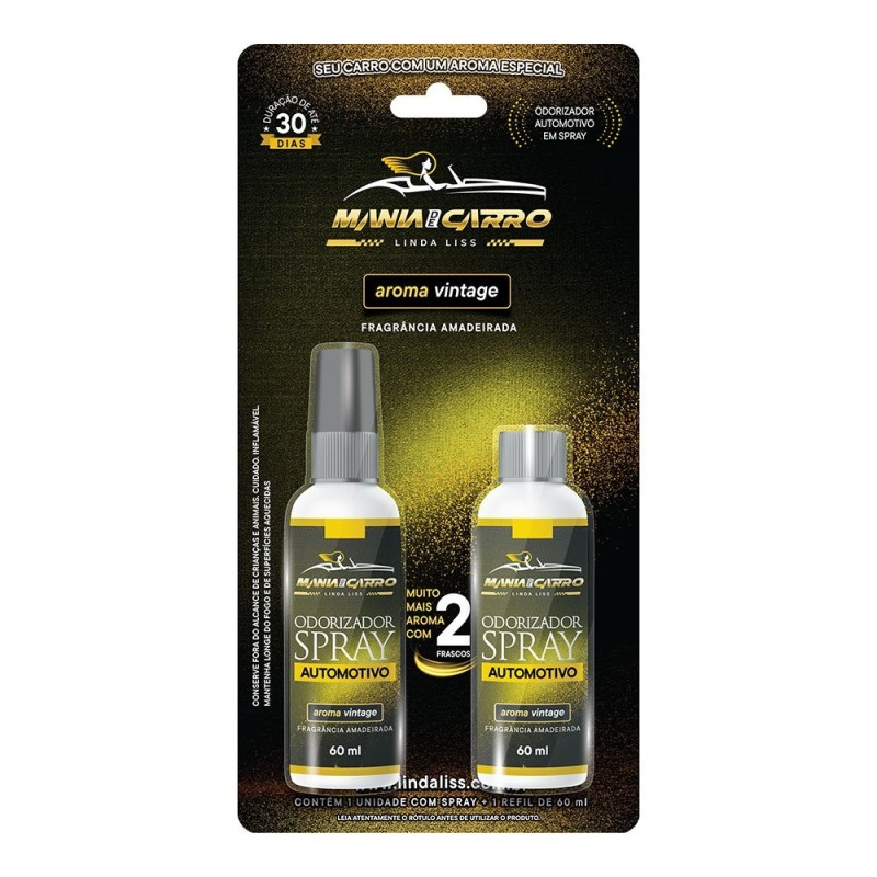 Odorizador Automotivo Em Spray 60 ml Fragrância Vintage Com Refil