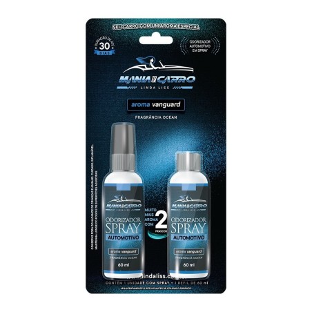 Odorizador Automotivo Em Spray 60 ml Fragrância Vanguard Com Refil 2