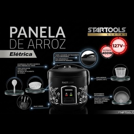 Panela De Arroz Elétrica 5 Copos 127V Preta Com Acessórios