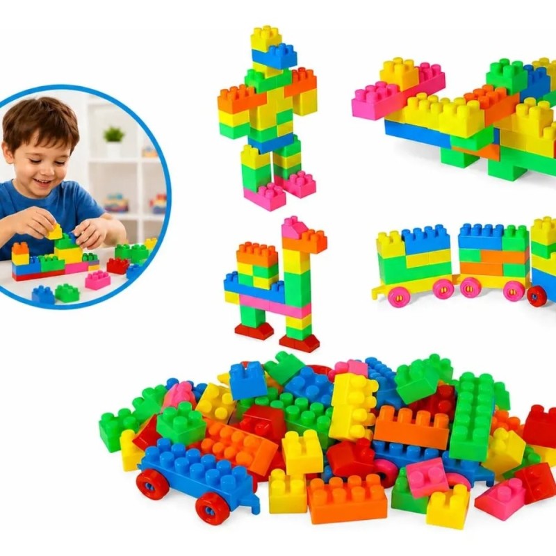 Blocos De Montar Building Brinque E Aprenda Com Adesivos 60 Peças