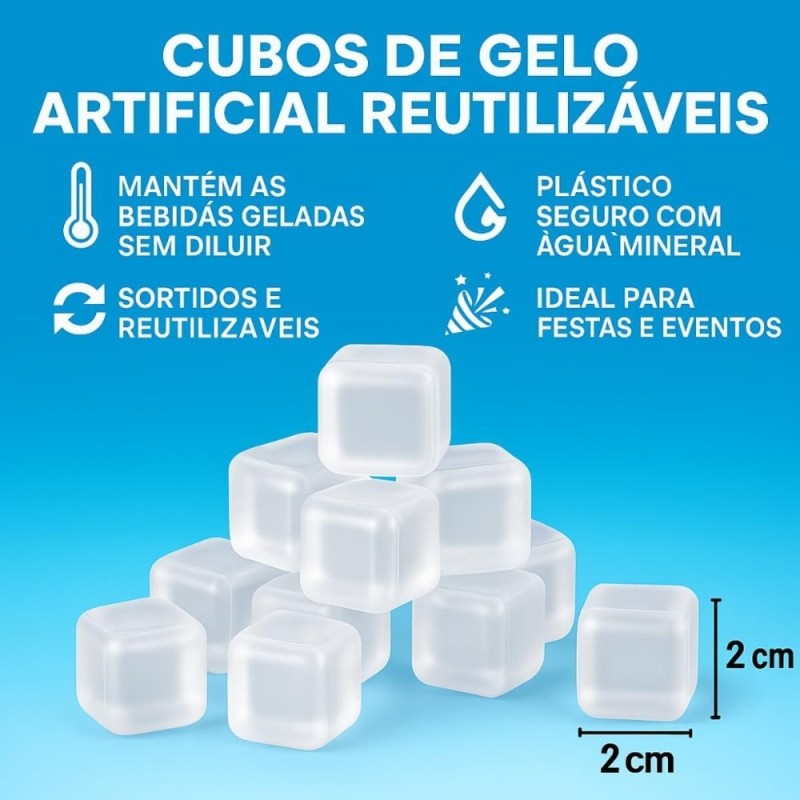 Cubos de Gelo Artificial Ecológico Transparente Reutilizável 10 Peças