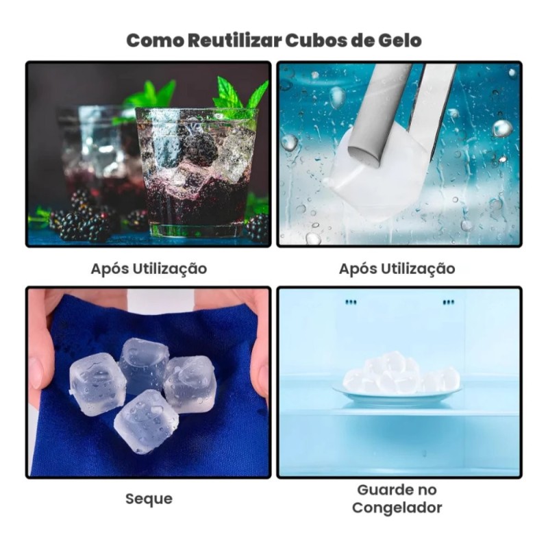 Cubos de Gelo Artificial Ecológico Transparente Reutilizável 10 Peças